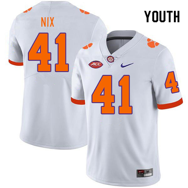 Youth #41 Caleb Nix Clemson Tigers College Football Jerseys Stitched-White - Click Image to Close